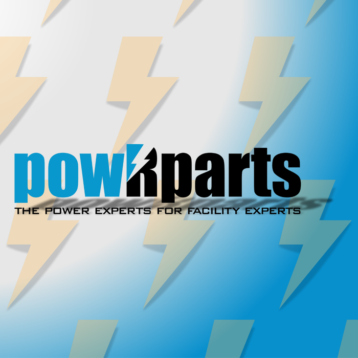 PowRparts logo with lightning bolts on blue and white background, energy and power parts theme