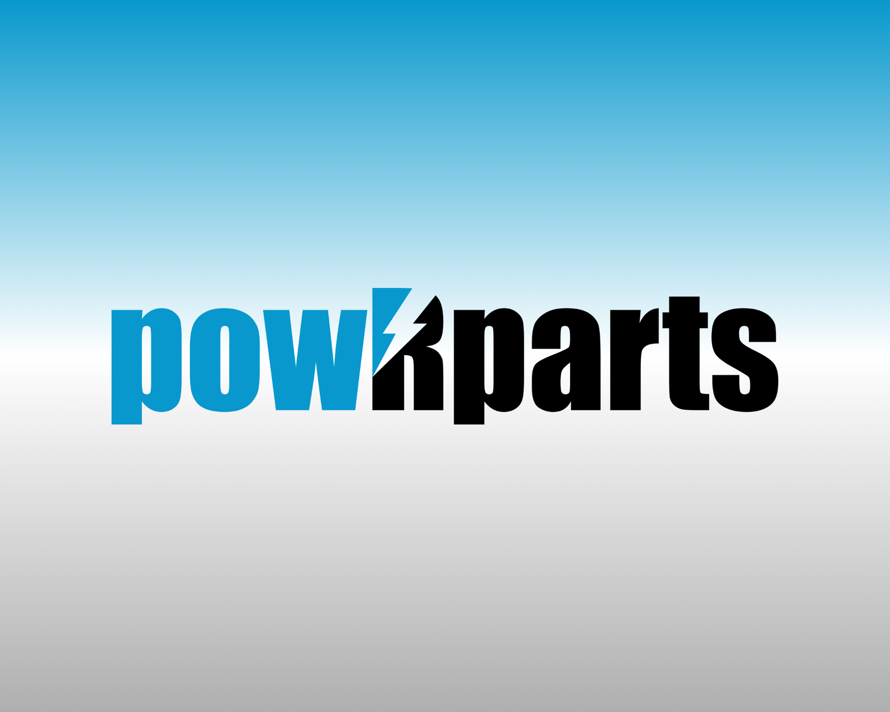 powRparts logo with lightning bolt on gradient blue and gray background