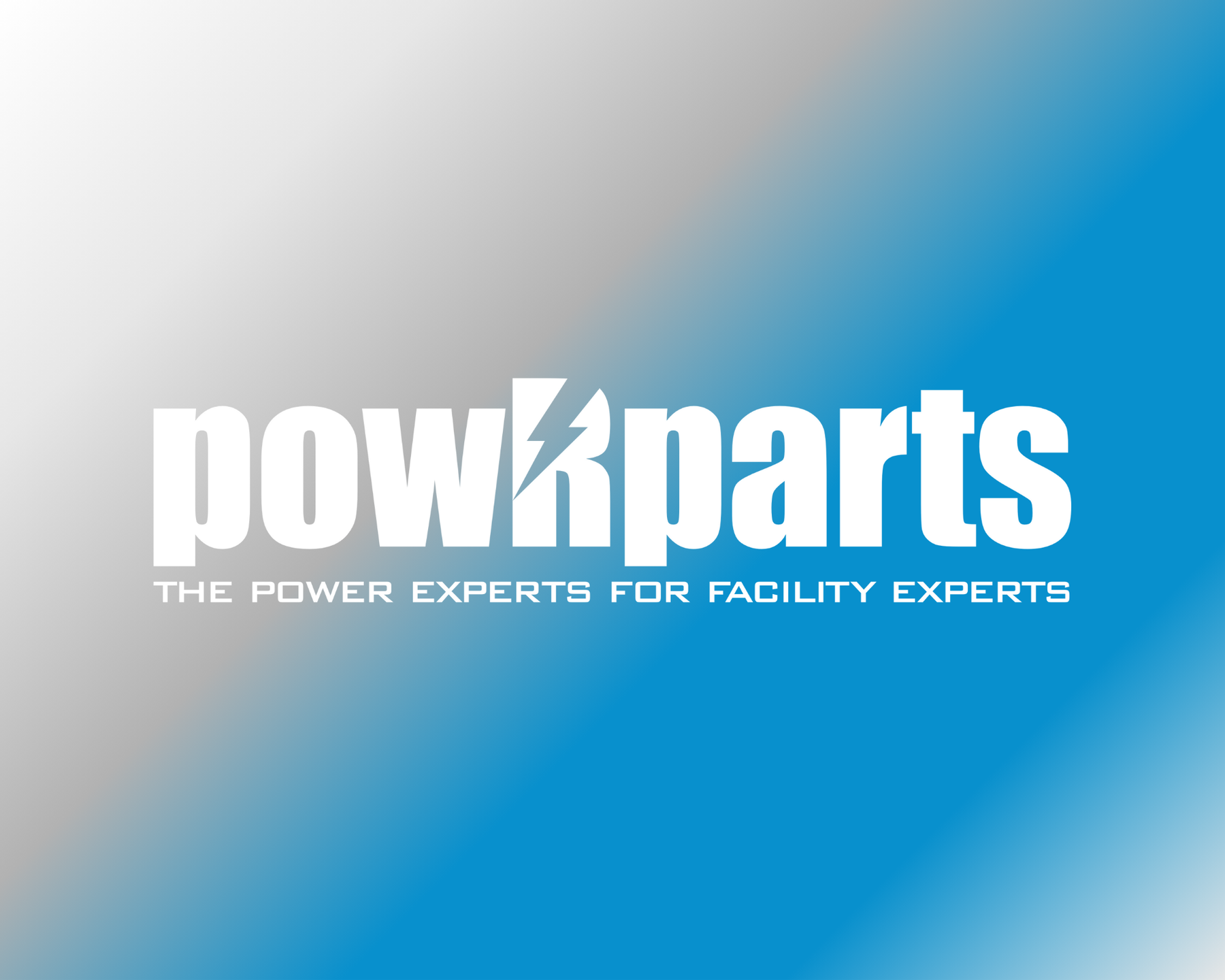 Logo reading powRparts with lightning bolt, blue and gray gradient background, facility power parts theme