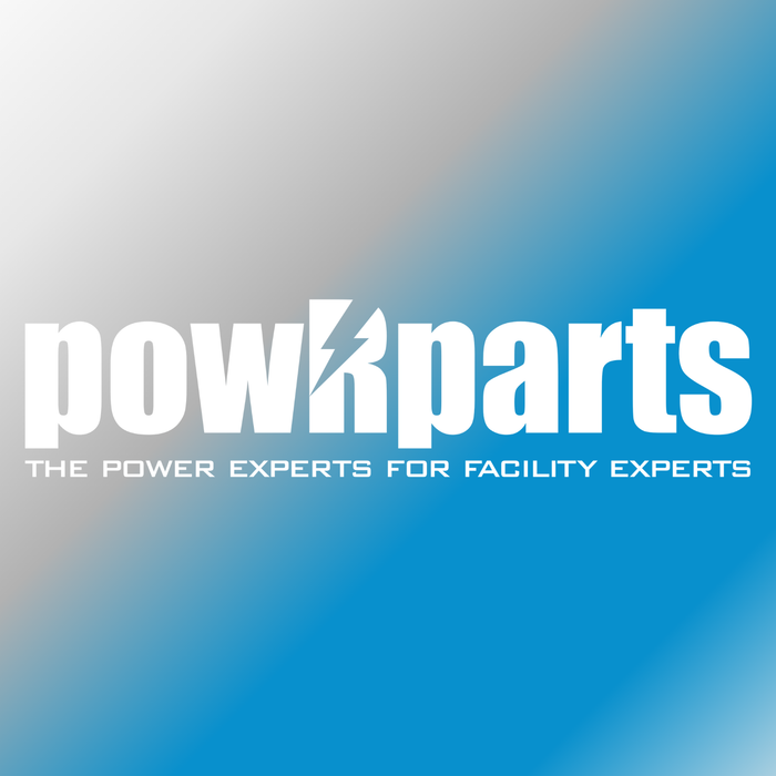 Logo reading powRparts with lightning bolt, blue and gray gradient background, facility power parts theme