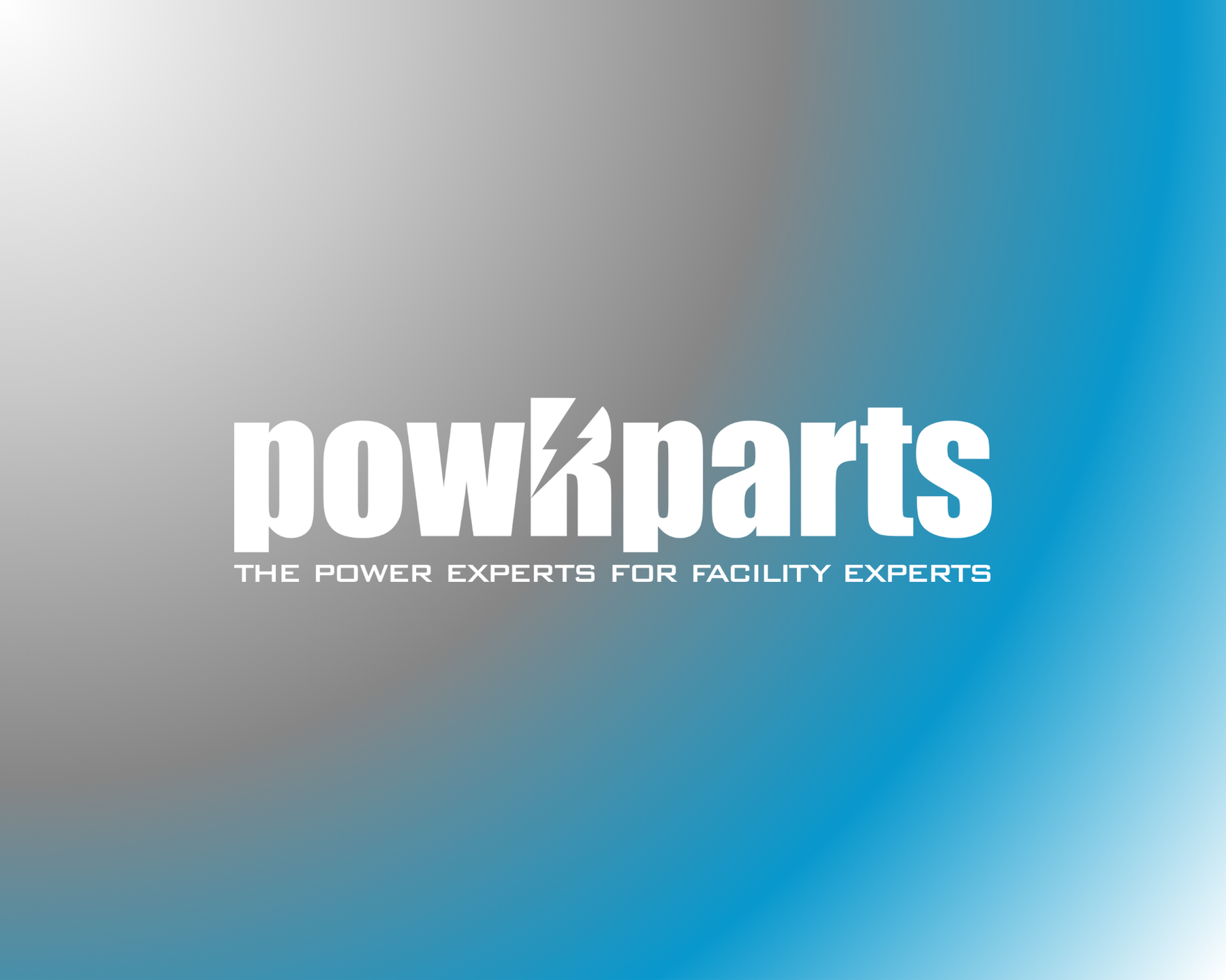 powRparts logo with lightning symbol, slogan, on silver and blue gradient background