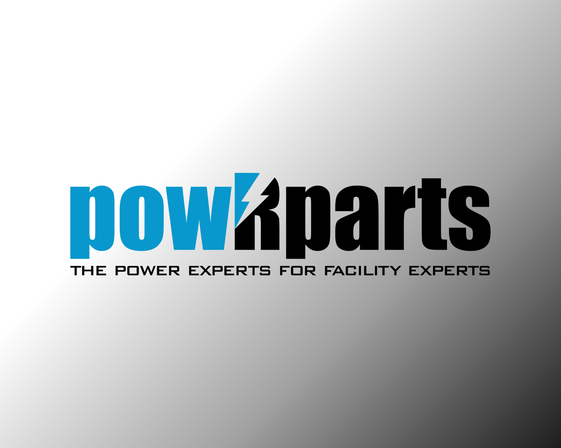 powRparts logo with tagline 'The power experts for facility experts' on gradient background
