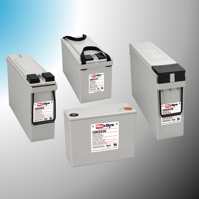 Assorted NexSys industrial replacement batteries for facility power equipment