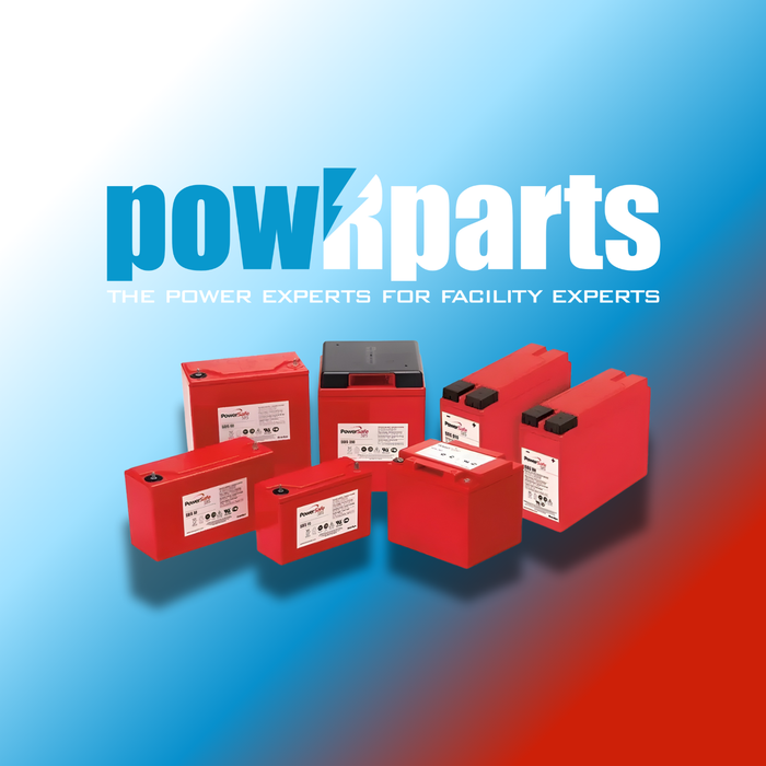 Red industrial batteries for facility power management on gradient background