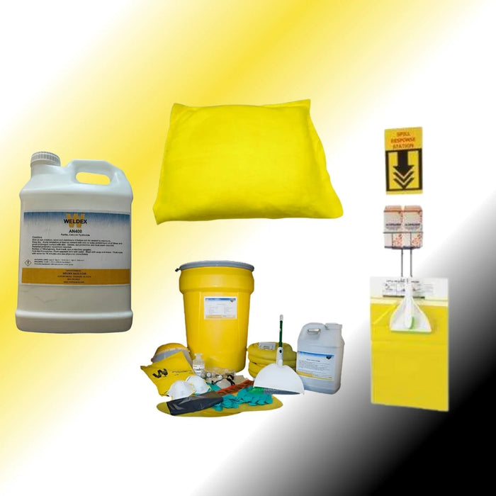 spill prevention and response kits, absorbent pads, safety equipment, and signage