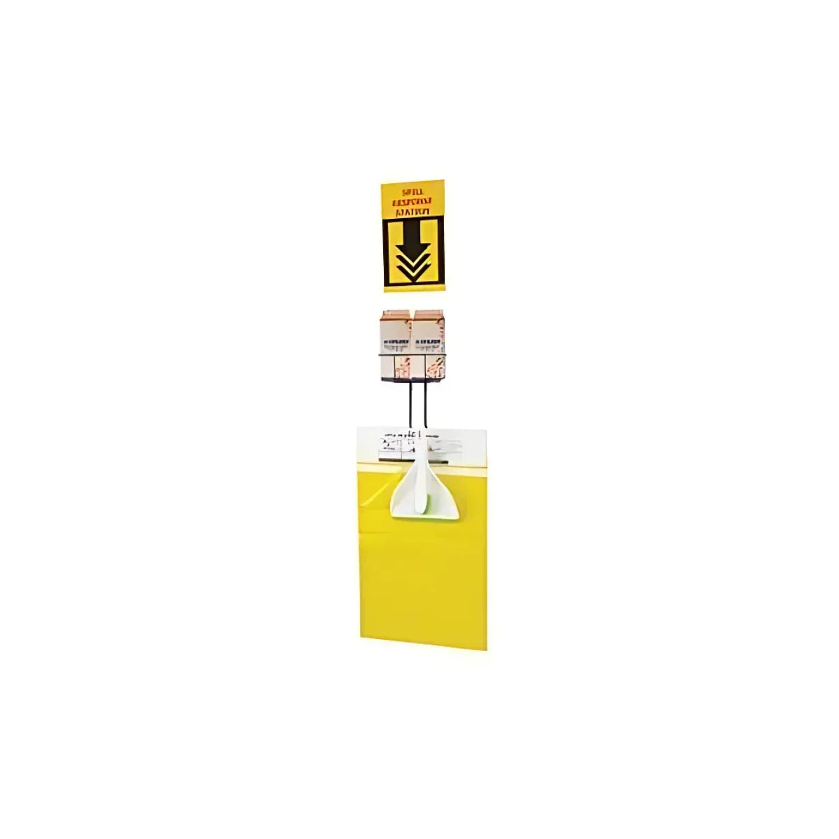 battery acid spill kit with yellow bin, mop, and safety instructions for facility maintenance