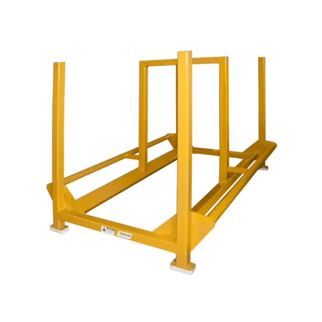 Heavy-duty yellow steel coil rack for industrial warehouse storage