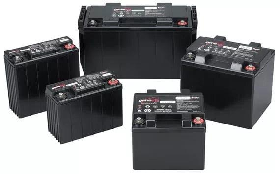Group of black industrial power batteries for facility backup and critical power systems