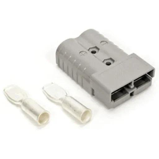 Gray SB175 power connector with two metal terminal tips for battery connections