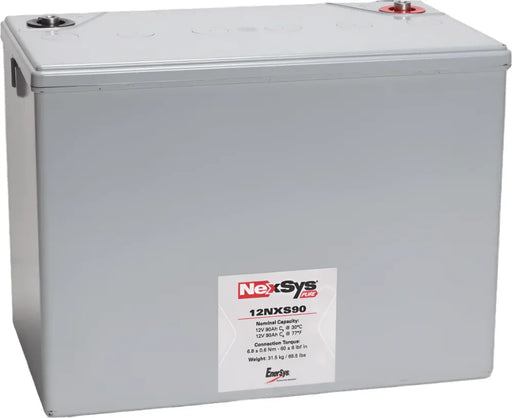 NexSys Pure 12NXS90 TPPL industrial battery, gray rectangular case with label and top terminals