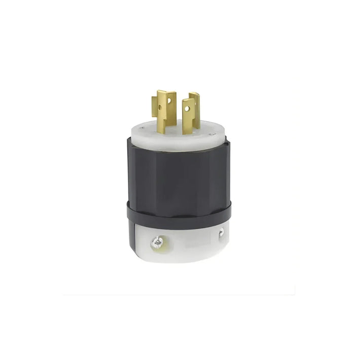 20 amp locking plug with black and white housing, industrial power connector