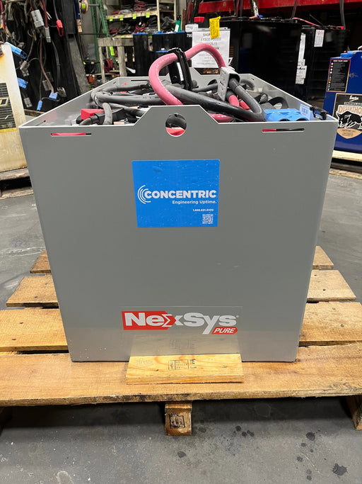 48V NexSys TPPL industrial battery on pallet with cables in warehouse setting