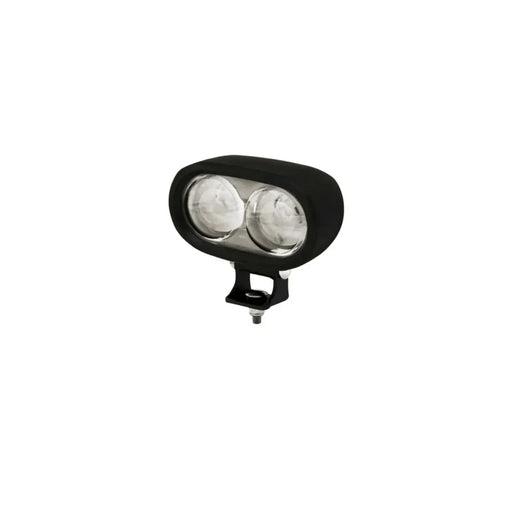 Dual-lens blue pedestrian spotlight with mounting bracket for industrial vehicles