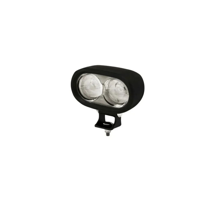 Dual-lens blue pedestrian spotlight with mounting bracket for industrial vehicles