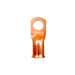 Copper terminal lug for power cable connections, single hole design on white background