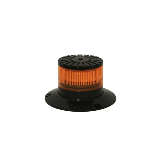LED amber beacon warning light with black mounting base on white background
