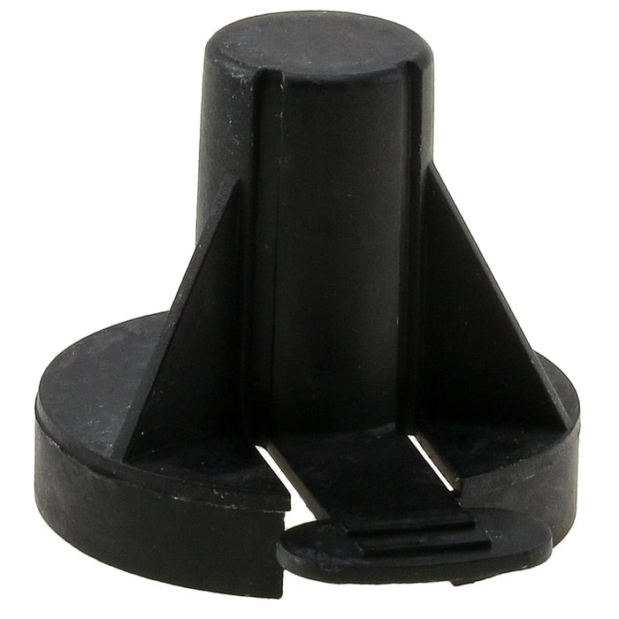 Heavy duty black plastic T-group 31 battery terminal cap on white background