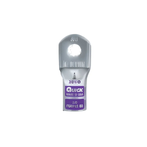 Round sight hole electrical lug connector with purple label, isolated on white background
