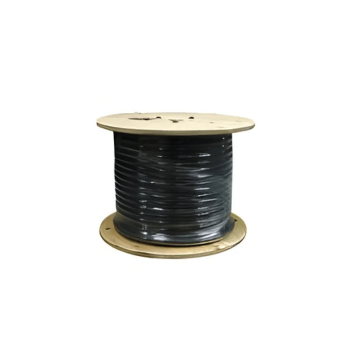 Black industrial charger cable spool on wood reel for facility power supply